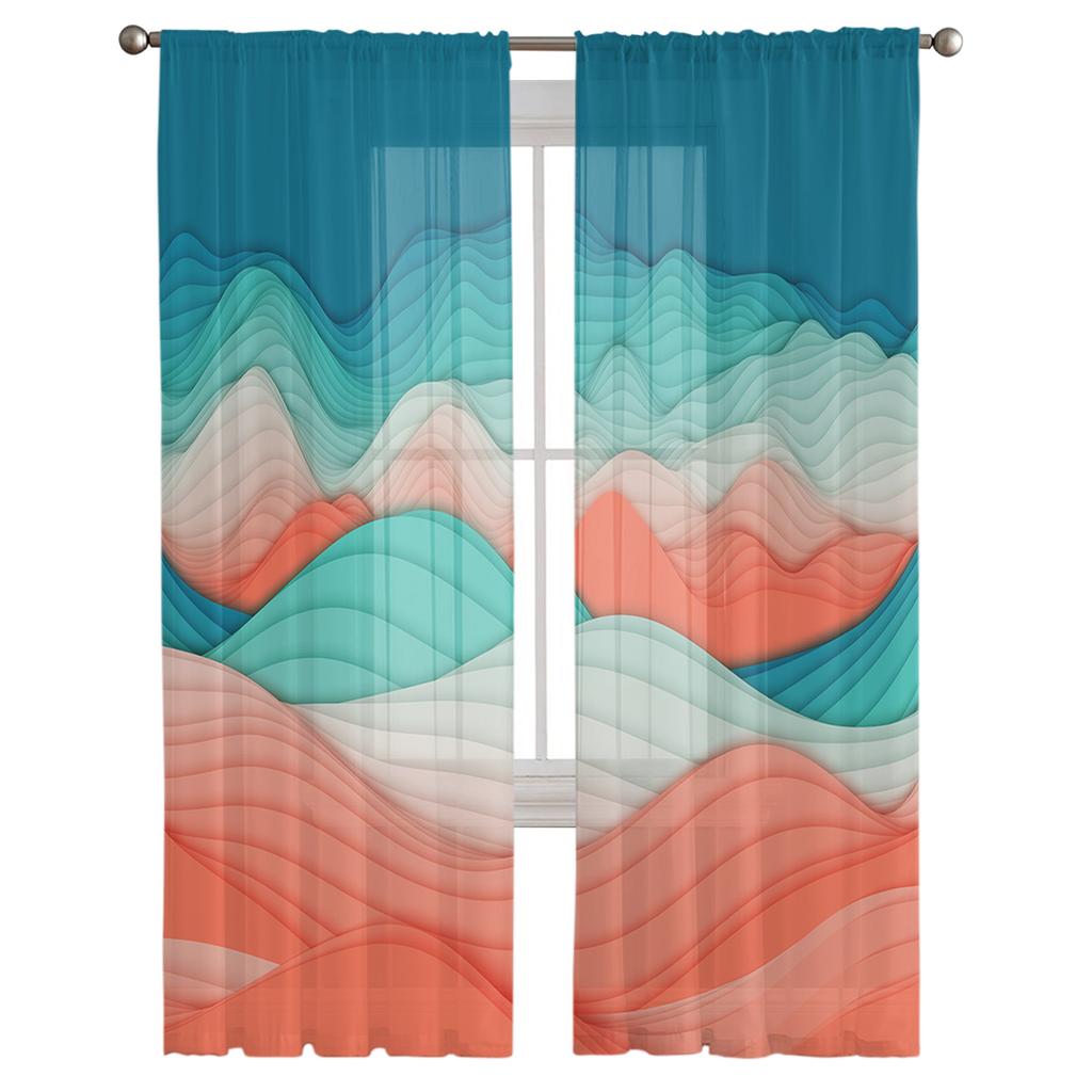 Gradient Geometry Mountain Abstract Sheer Curtains Modern Gauze Curtain for Living Room Bedroom Voile Yarn Curtains