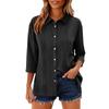 Summer New Women's Casual Tops Three-quarter Sleeve Solid Color Lapel Cotton and Linen Loose Shirt