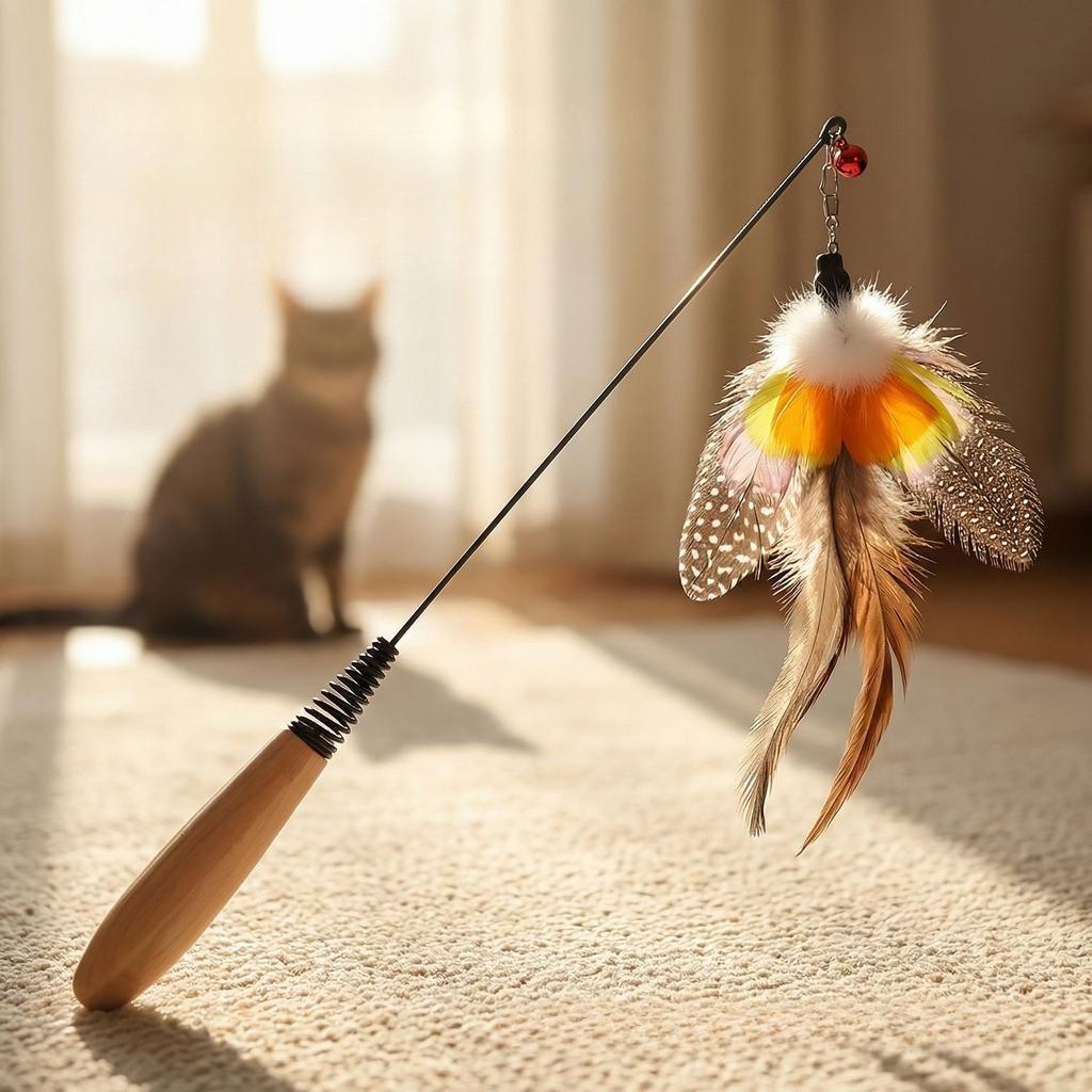 Artificial Insect Cat Teaser Stick Accessories Brown Feather Replacement Head Kitten Pet Toy Wand