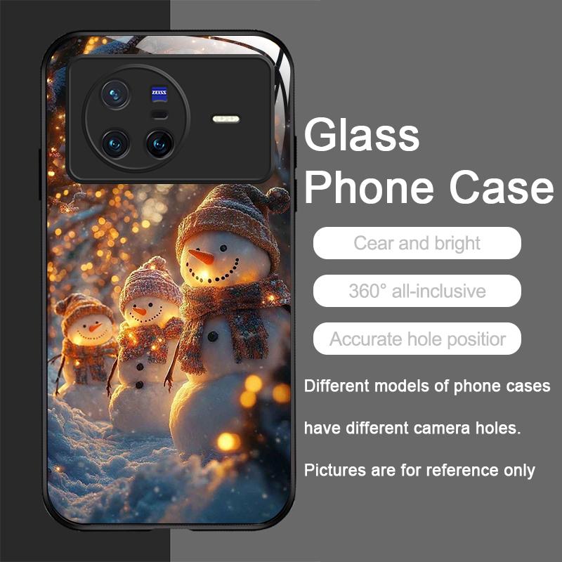 Cute Winter Christmas Snowman Pattern Tempered Glass Phone Case for OPPO Reno 13F 12 11 10 ProPlus Find X8 X3 Lite A94 A58 Cover