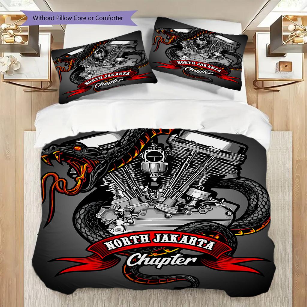 Vintage Motorcycle Spirit Three-piece set (1 * duvet cover + 2 * pillowcase, without core) 2D Flat Christmas birthday gift Duvet cover and pillowcase