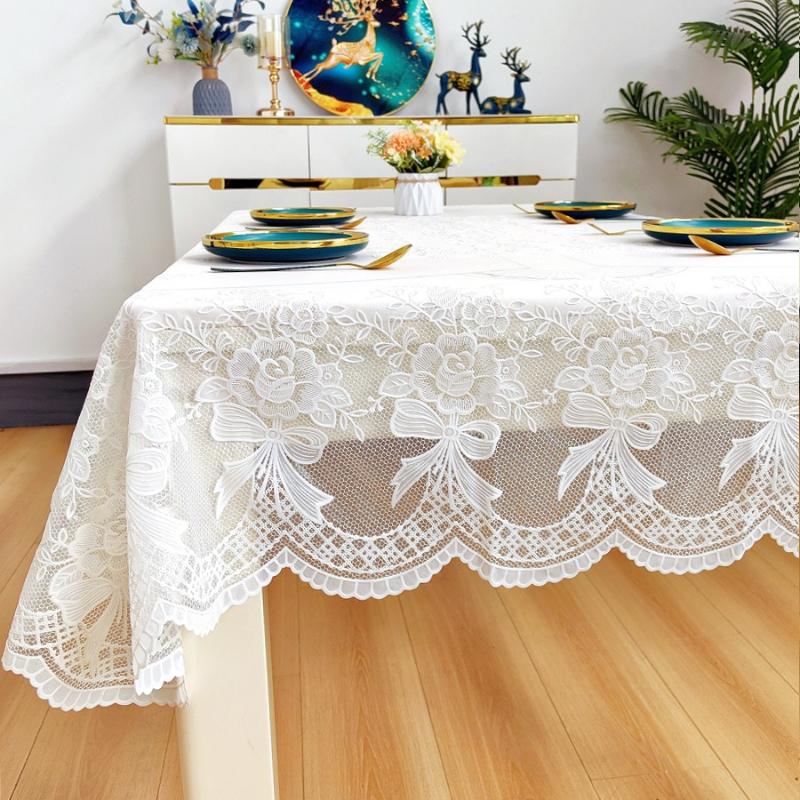 White Patterned Tablecloth Rectangular Waterproof Table Cloths Suitable for Wedding Birthday Party Table Adorn Anti Scald Easy To Maintain Table Mats