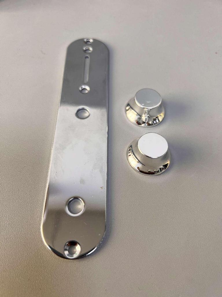 TL Electric Guitar Control Plate with Volume Knob In Silver, Black, and Gold.