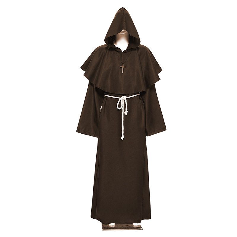 Halloween Cosplay Antikes Kostüm Mittelalterliche Mönchskutte Zaubererkostüm Priesterkostüm Set Rollenspiel