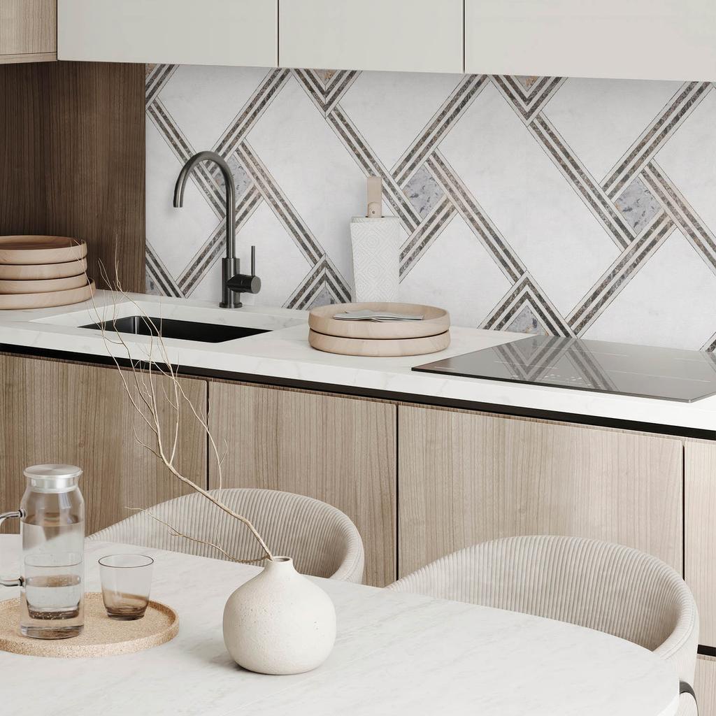 Glued PVC Panel With Motif Perfect For Hallway 100x50 cm Geometric Pattern With Lines