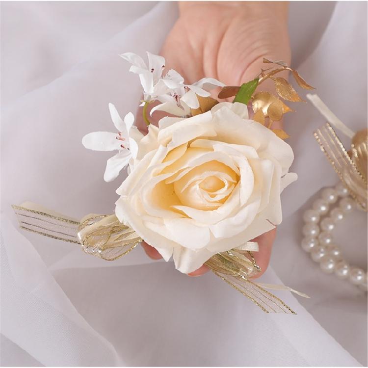 Elegant Bridal Wrist Flower Corsage Brooch With Artificial Golden Leaf Design Formal Occasion Wedding Ceremony Accessory
