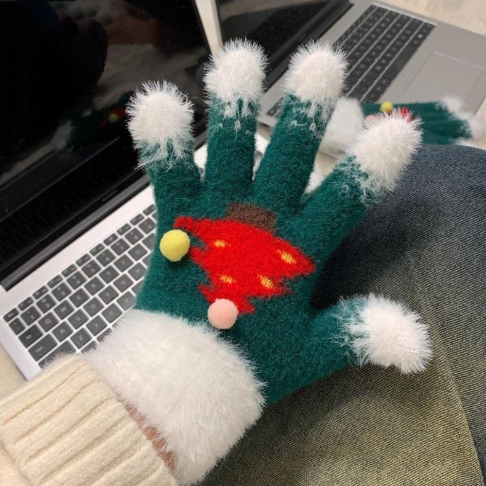 Elastische Kinder Winterhandschuhe Warme Plüsch Fünffingerhandschuhe Stilvolle Weihnachtsbaumhandschuhe Frauen