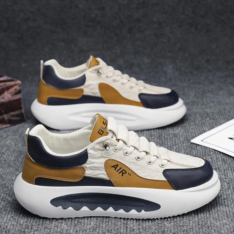 Autum New Leather Men Chunky Sneaker Designer Casual Running Shoes Fashion Street Wear Microfiber Leather Slip on Workout Shoes