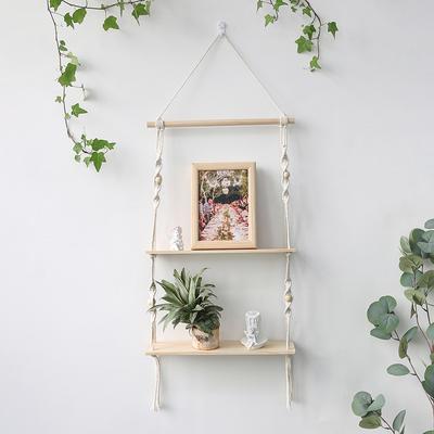 Holz Wandregal Makramee Display Ständer Boho Kunst Heimdekoration Schwebendes Regal Nordische Wanddeko Wohnzimmer Kinderzimmer Ästhetik