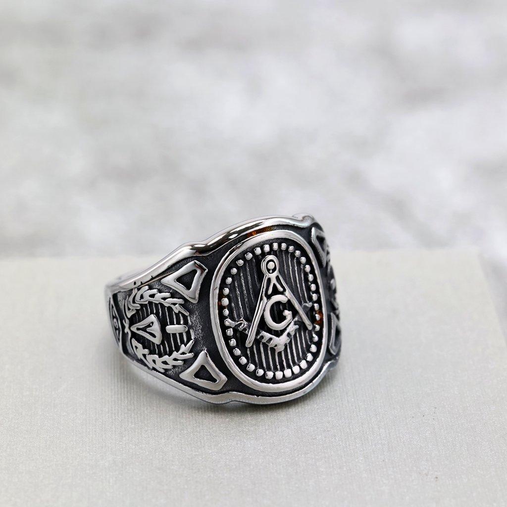 Vintage Solid Stainless Steel Mens Masonic Ring Personalized Band
