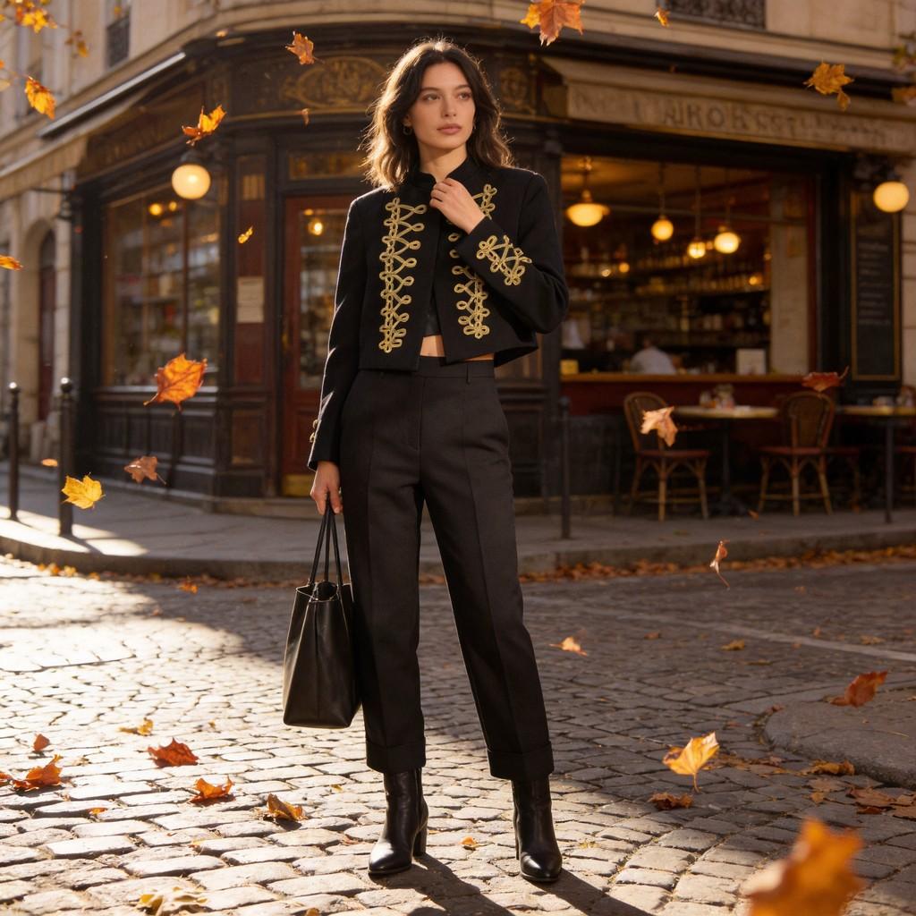 Napoleon Military Jacket For Women Long Sleeve Casual Autumn Outerwear With Button Details