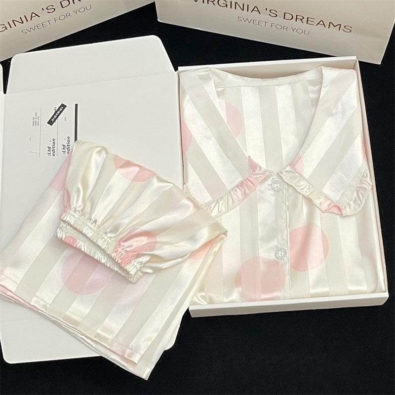 Cute Pajamas Women'S Spring Summer Short-Sleeved Shorts Sweet Casual Loungewear Set Two-Piece Set