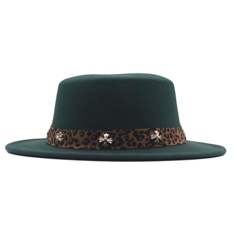 New big-brimmed top hat men's and women's retro British flat-top flat-brimmed woolen hat sun hat