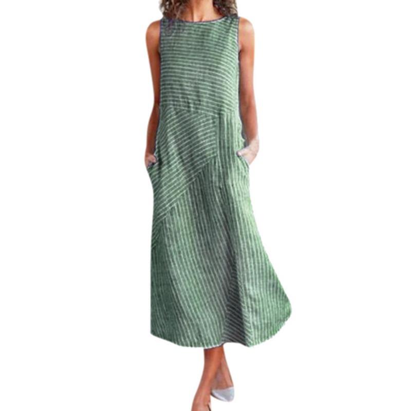 Striped Crew Neck Sleeveless Plus Size Slim-fit Dress