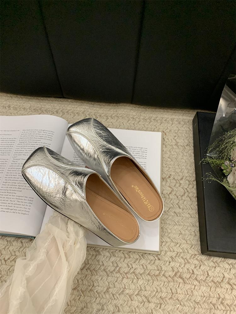 Fashion 2025 Summer New Women Sandals PU Leather Shoes for Women Square Toe High Heel Women Sandals Cover Toe Chunky Heel Women's Mules