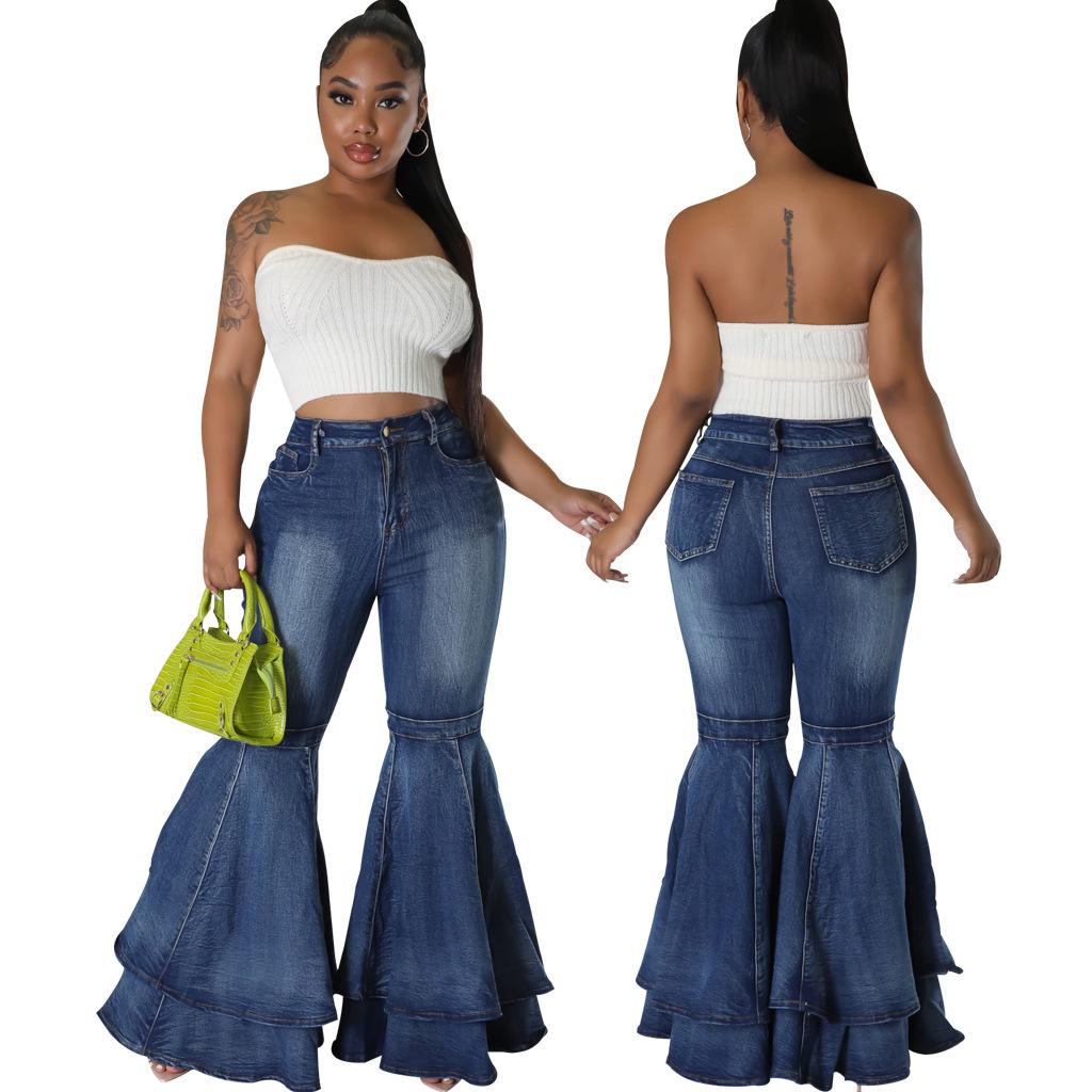Fashion Wide-Leg Stretch Denim Flare Pants