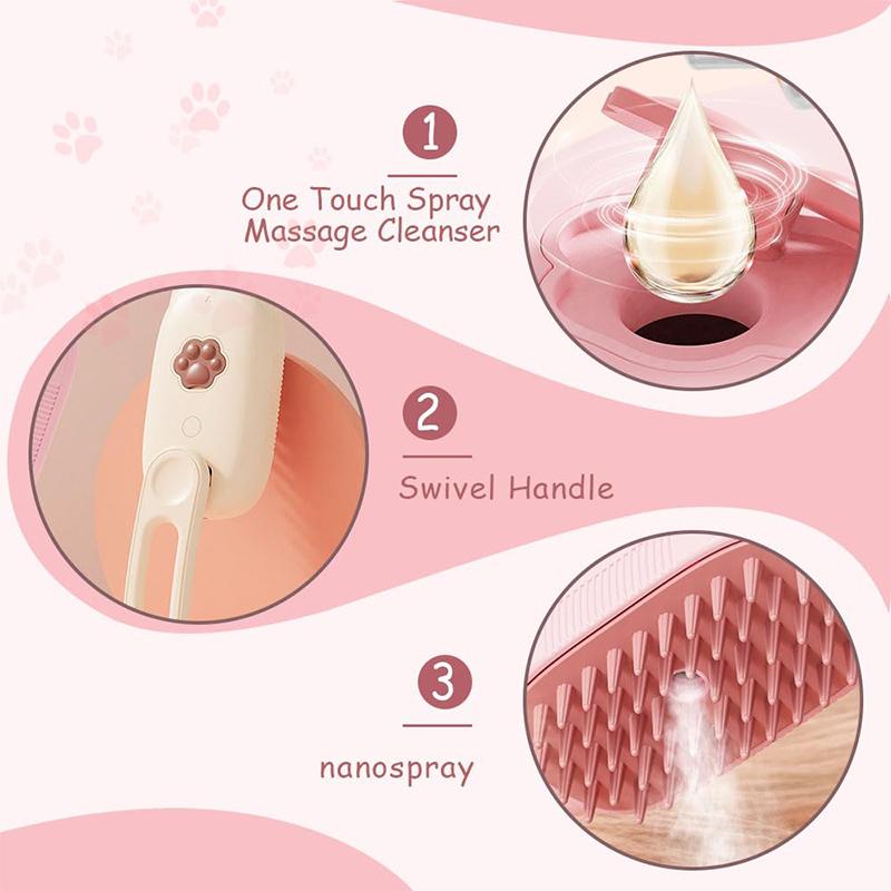 

Pet Spray Massage Brush Folding Rotating USB Rechargeable Removes Matted Hair Cat Dog Bathing Steam Spray Comb розовый