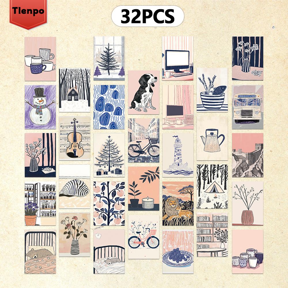 

32 шт., простые художественные открытки, наклейки на стену, почтовые карточки, поздравительные открытки, открытки для DIY, сувенирные открытки, декоративные элементы