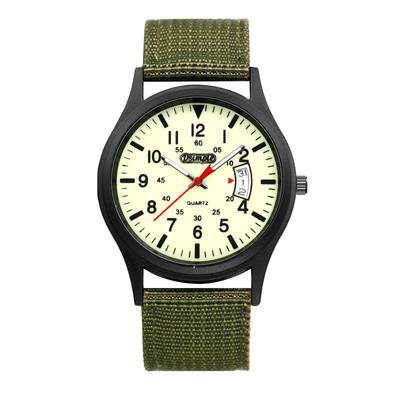 Men's Military Watch with Nylon Strap, Waterproof, Luminous Analog Display, Calendar, Simple and Stylish Quartz Movement, Green, Fashion Accessory -