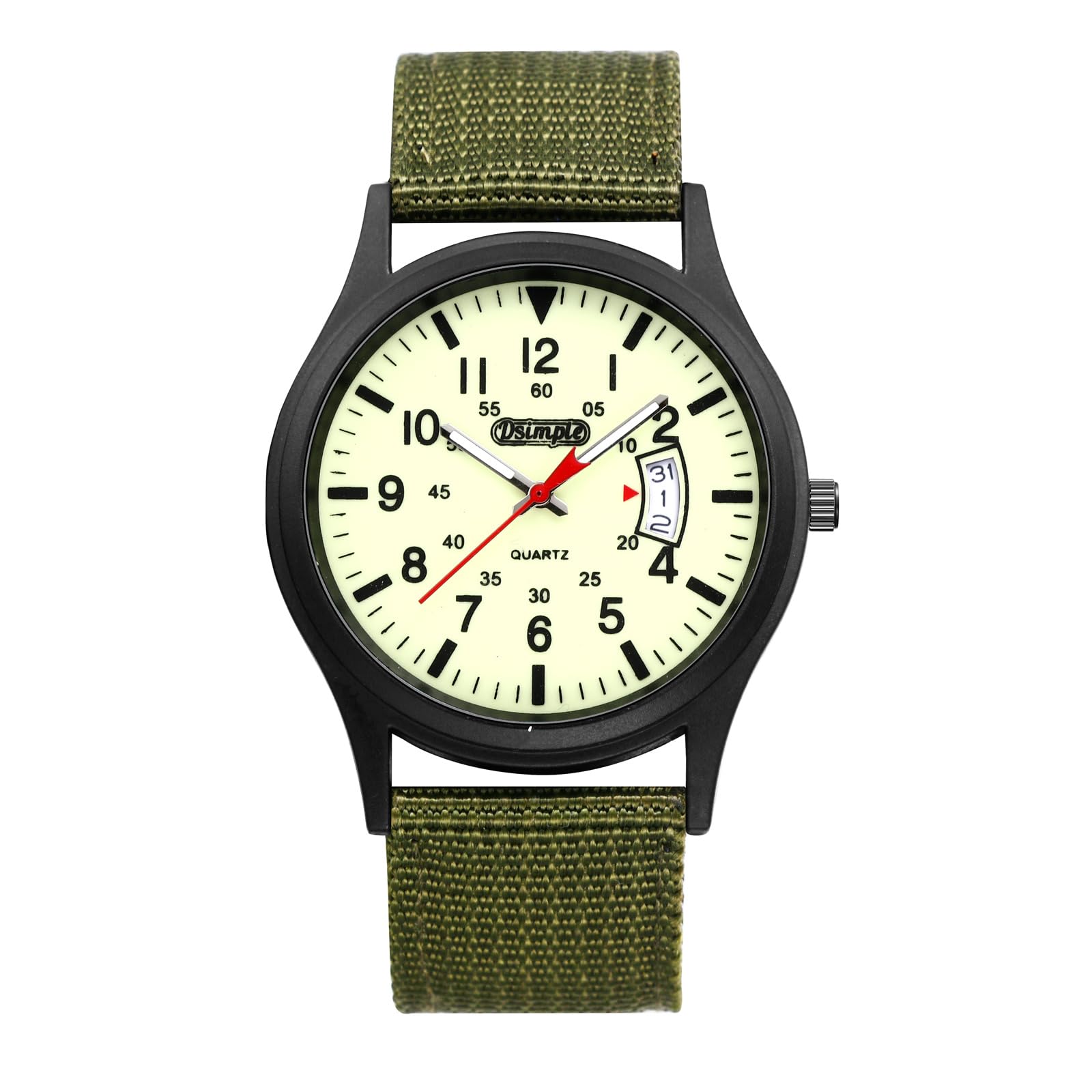 

watch with nylon luminous analog simple and stylish quartz green perfect for Day Military-style men s strap, waterproof, hands, display, calendar, зелений