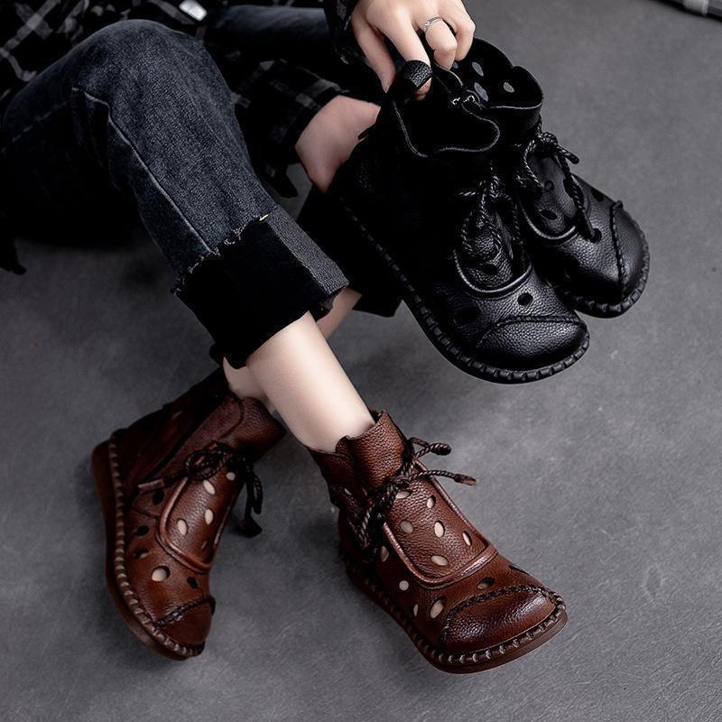 Summer New Hollow High-top Sandals Women's Retro Hole Shoes Soft-soled Soft-faced Women's Cool Boots Black