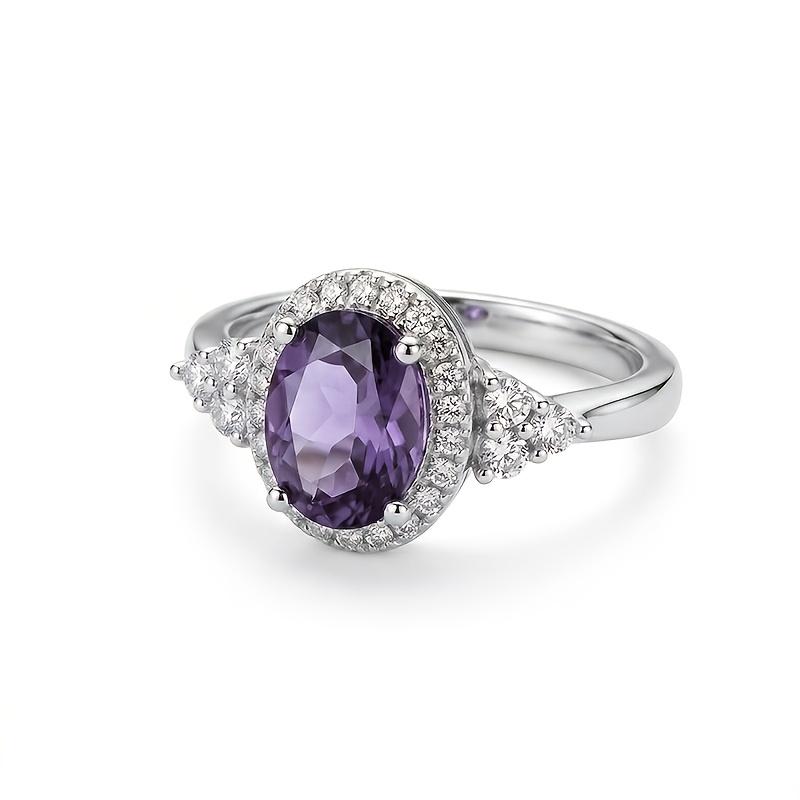Elegant oval-shaped women s engagement ring, elegantly inlaid with sparkling and charming purple synthetic zirconia, designed as a luxurious and 8