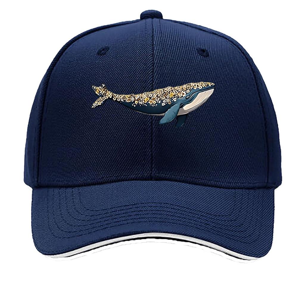 Casual Outdoor Baseball Cap for Unisex with a Fun Floral Whale Print Adjustable And Sporty Sandwich Baseball Cap