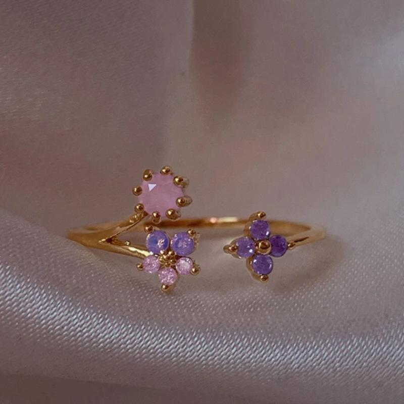 New Cute Colorful Zircon Flower Ring For Women Girl Fashion Vintage Zircon Adjustable Rings Jewelry Gift