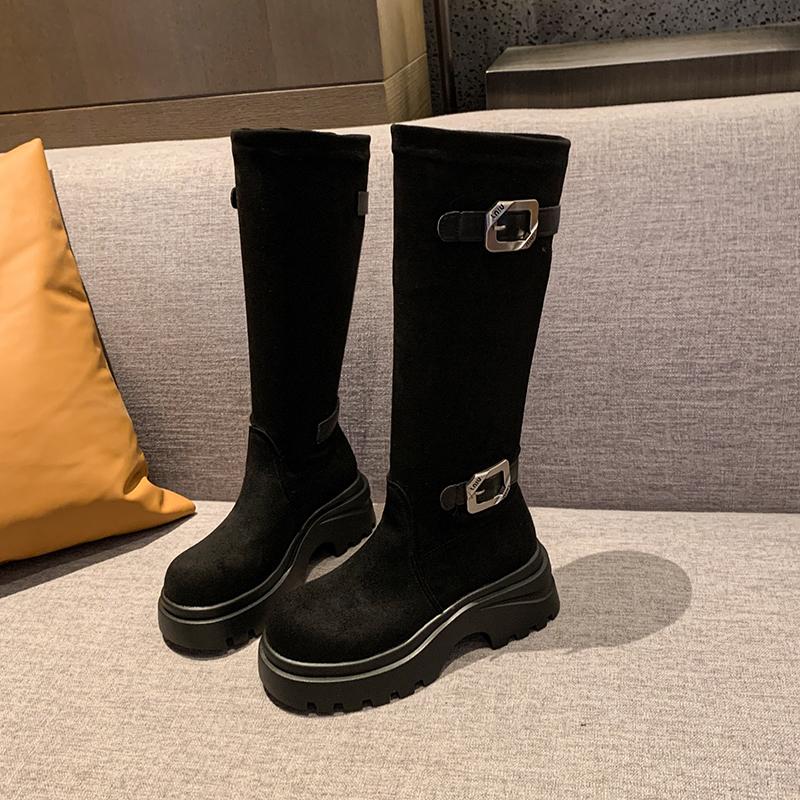 Fashion Flats Women High Boots Suede Winter Designer Shoes Fashion Casual Woman's Boots 2025 New Dress Brand Goth Mujer Chelsea Botas