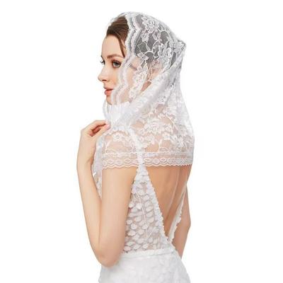 Vintage Black Lace Veil Thin White Bride Mantilla Ethnic Style Latin Mass Church Shawl for Women
