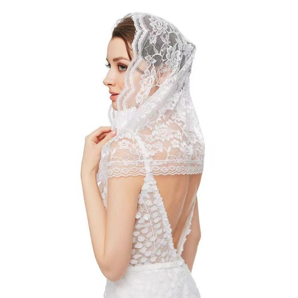 Thin Bride Mantilla White Head Covering Traditional Church Shawl  Headdress