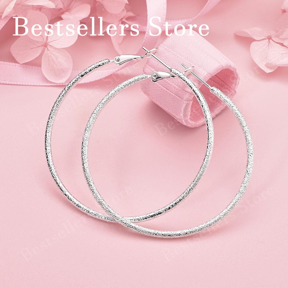Elegant 925 Sterling Silver 50mm Luxurious Fine Sparkle Large Round Earrings for Women, Wedding Fashion Gift Jewelry