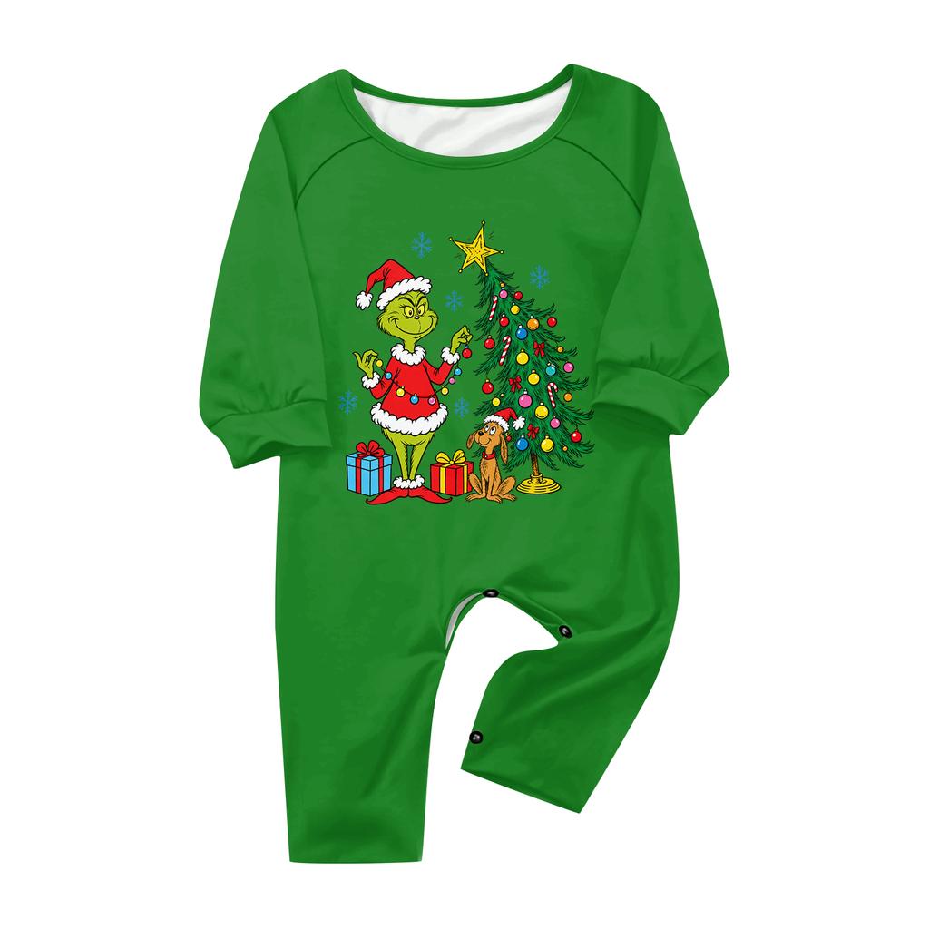 Parent-Child Matching Christmas Print Loungewear Set, Long Sleeve Top and Uncuffed Pants with Raglan Sleeves