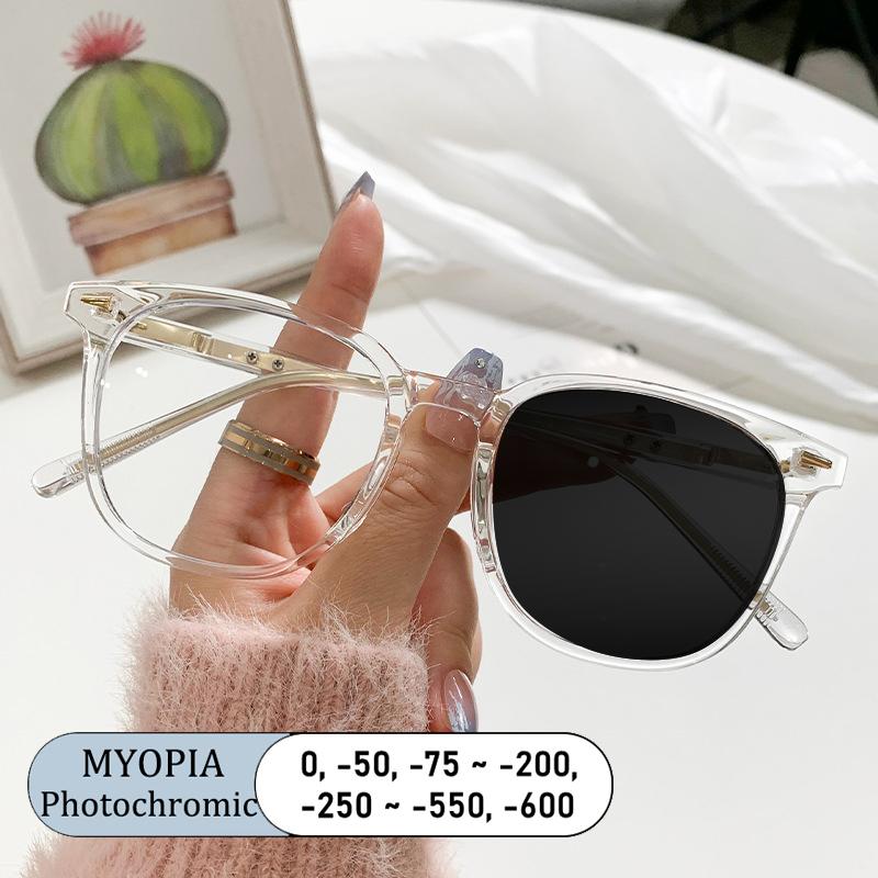 Fashion Women Square Japanese Style Optical Myopia Glasses Blue Ray Photochromic Gray Vision Care Eyeglasses