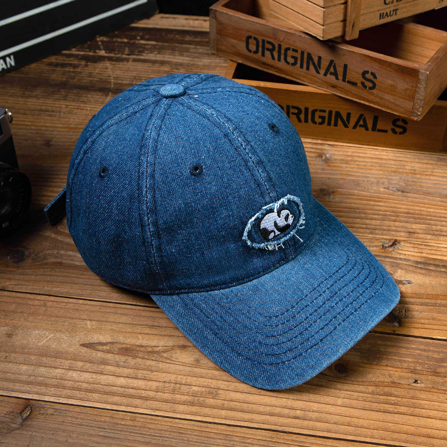 

Американская милая джинсовая бейсболка с вышивкой панды для женщин с широкими полями, бейсболка, универсальная, для большого обхвата головы, шляпа, показывающая лицо Adjustable (54-60cm)