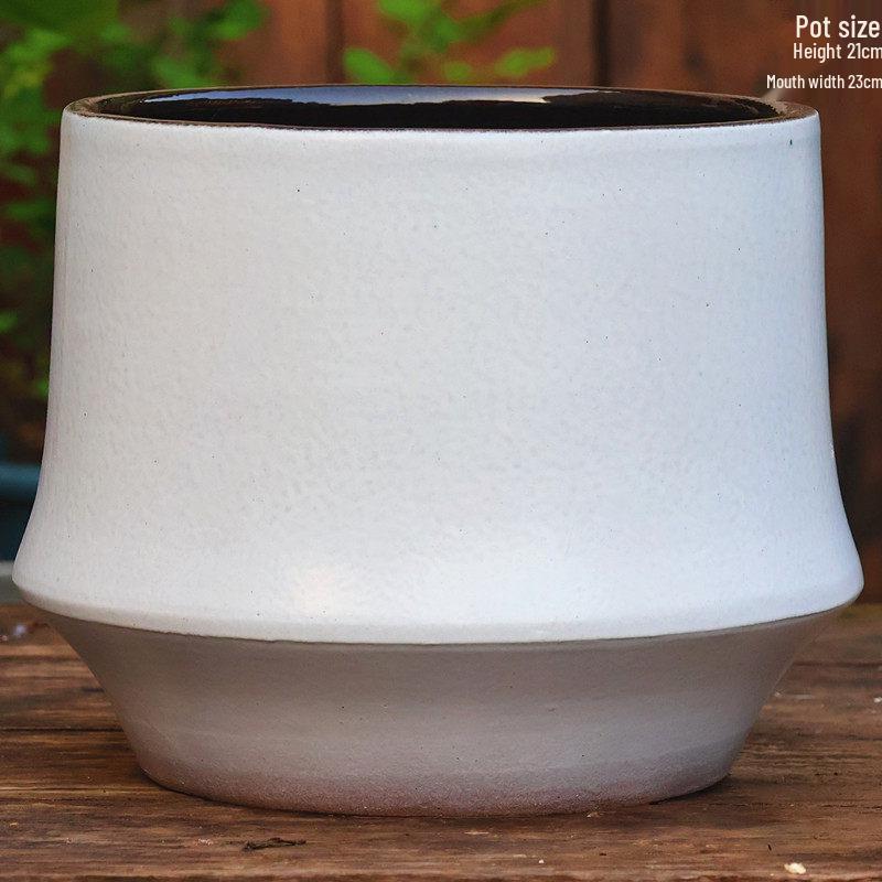 Extra Large White Ceramic Pot: European Style Succulent and Flower Pot for Courtyard Landscaping with Rough Texture and Large Caliber.
