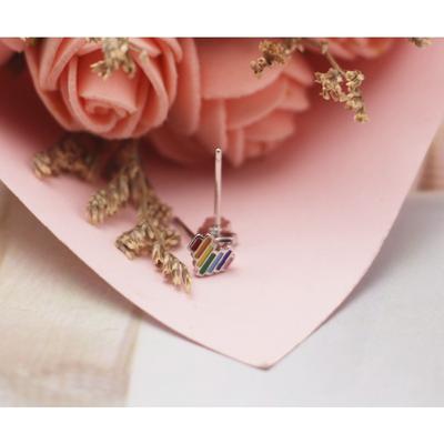Japan and Korea Copper Needle Rainbow Stud Earrings Simple Creative Colorful Personality Design Versatile Earrings Women's Ear Jewelry