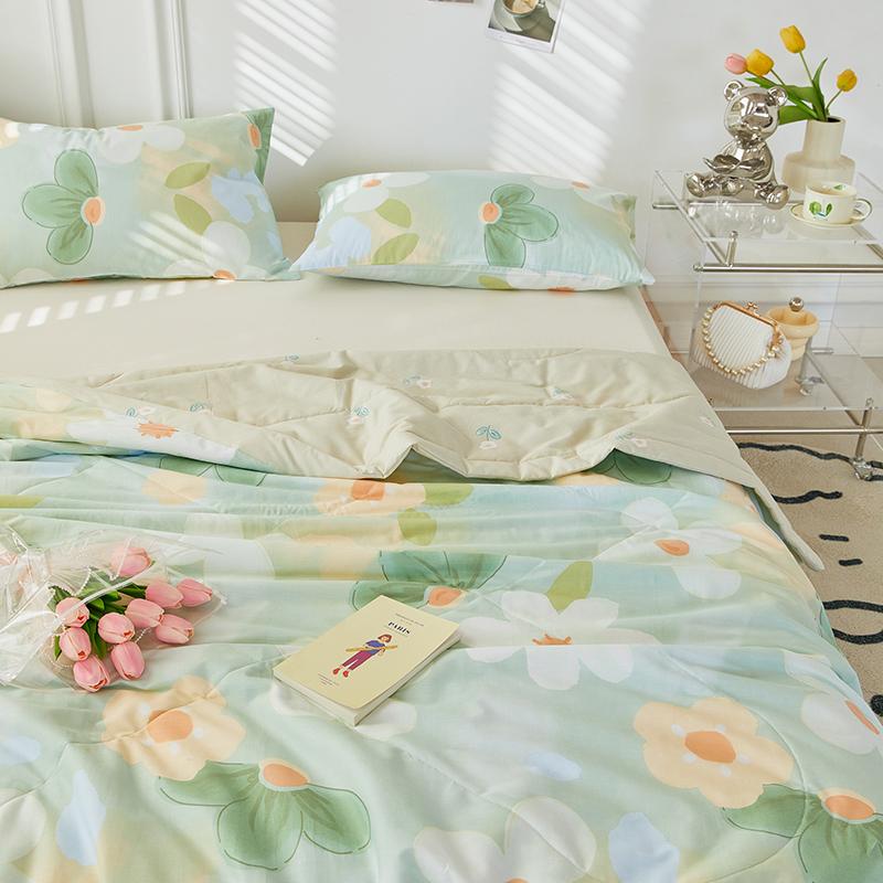 Fresh White Flowers 100% Cotton Quilted Quilt Summer Skin-friendly Comfortable Air Conditioning Quilt for Kids Teens Adults