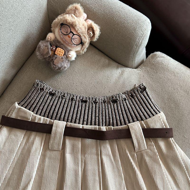 2025 Autumn Korean Style High-Waist Pleated Knit Patchwork Mini Skirt
