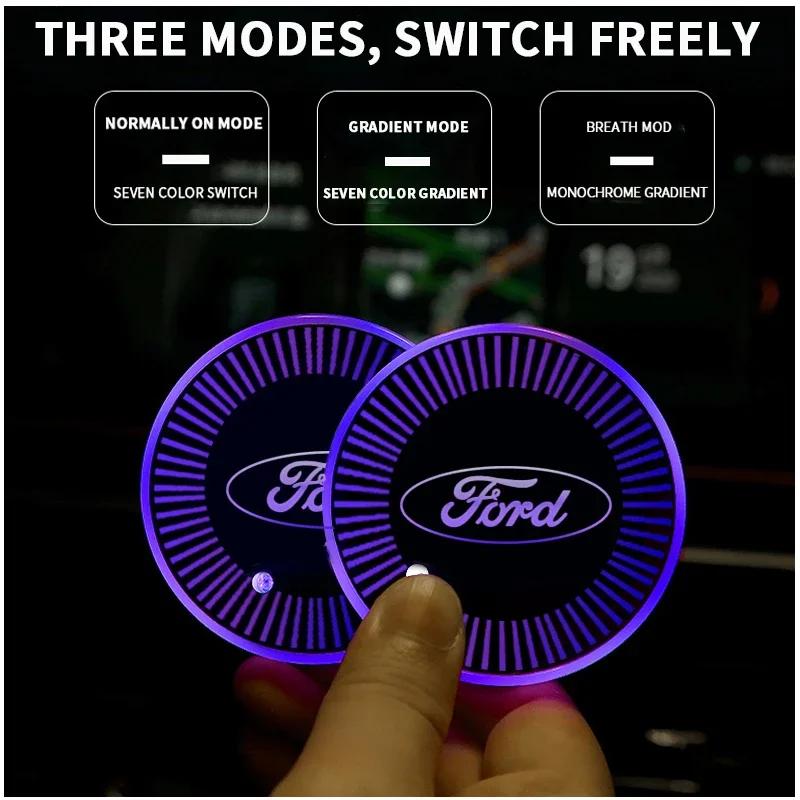 Car Sticker Car LED Coaster Light Water Cup Bottle Holder Mat for Ford Focus 3 MK2 Fiesta MK7 Mondeo Mk4 Fusion Kuga Ranger Acce