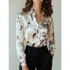 Women Summer Floral Print Satin Long Sleeve Shirt
