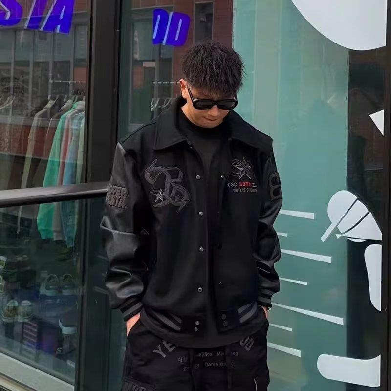 

2023 Мужская модная свободная куртка - весна/осень, уличная одежда в Гонконге, японский Харадзюку, корейский стиль L чёрный