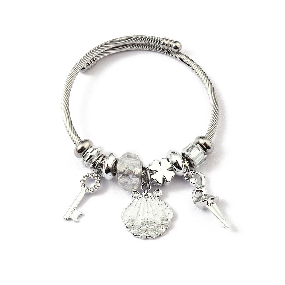 Simple Fashion Stainless Steel Bracelet With Crystal Bead Pendant Unisex Jewelry