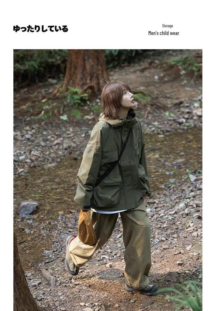 Men's Trendy Casual Waterproof Hooded Jacket - Autumn Mountain System, Loose Fit, Large Pockets, Solid Color.