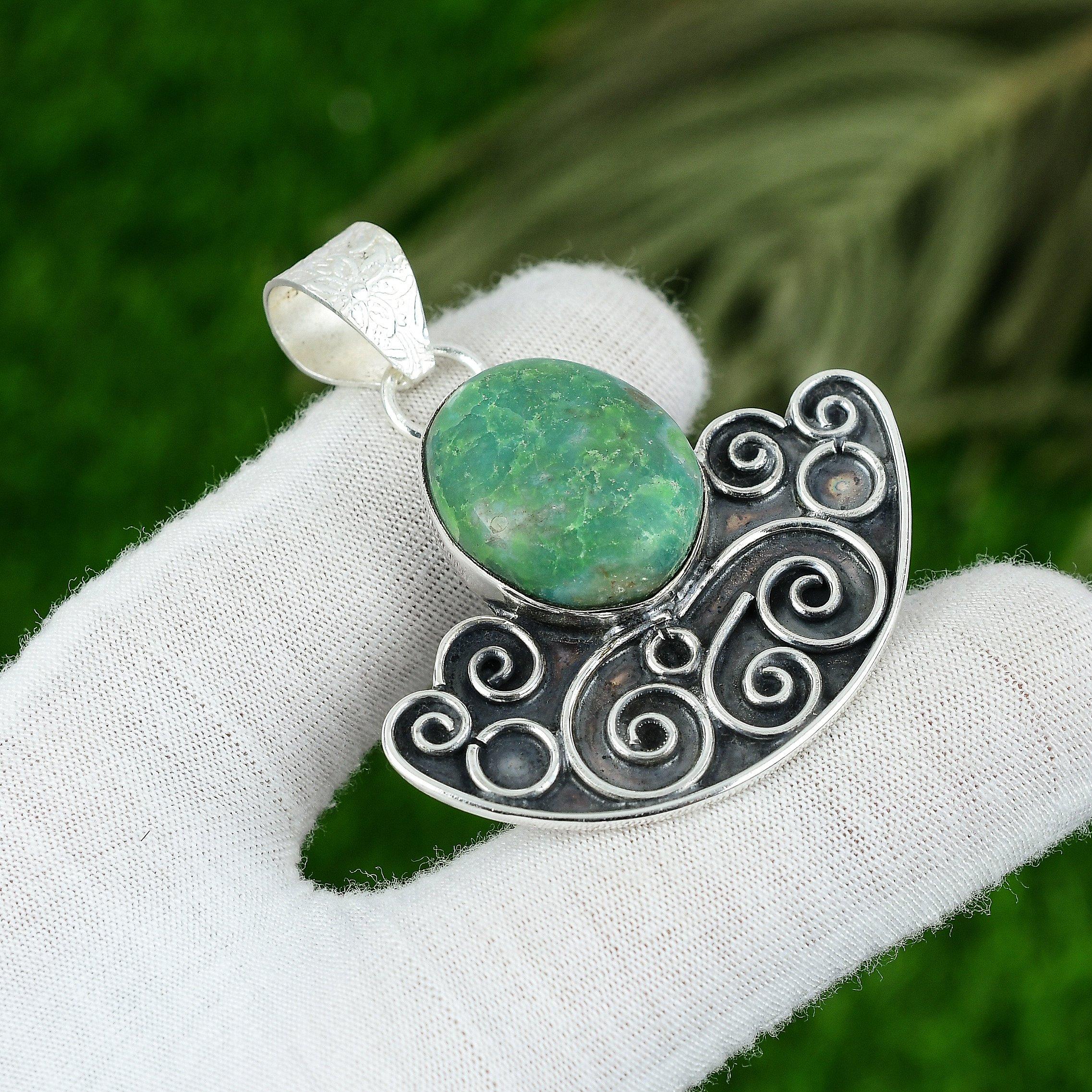 

Кулон из стерлингового серебра 925 пробы, овальный, с натуральным хризопразом, ювелирное украшение для годовщины свадьбы