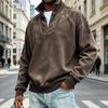 Men's Vintage Ribbed Half Zip Sweatshirt Mock Neck Pullover Top in Coffee Brown