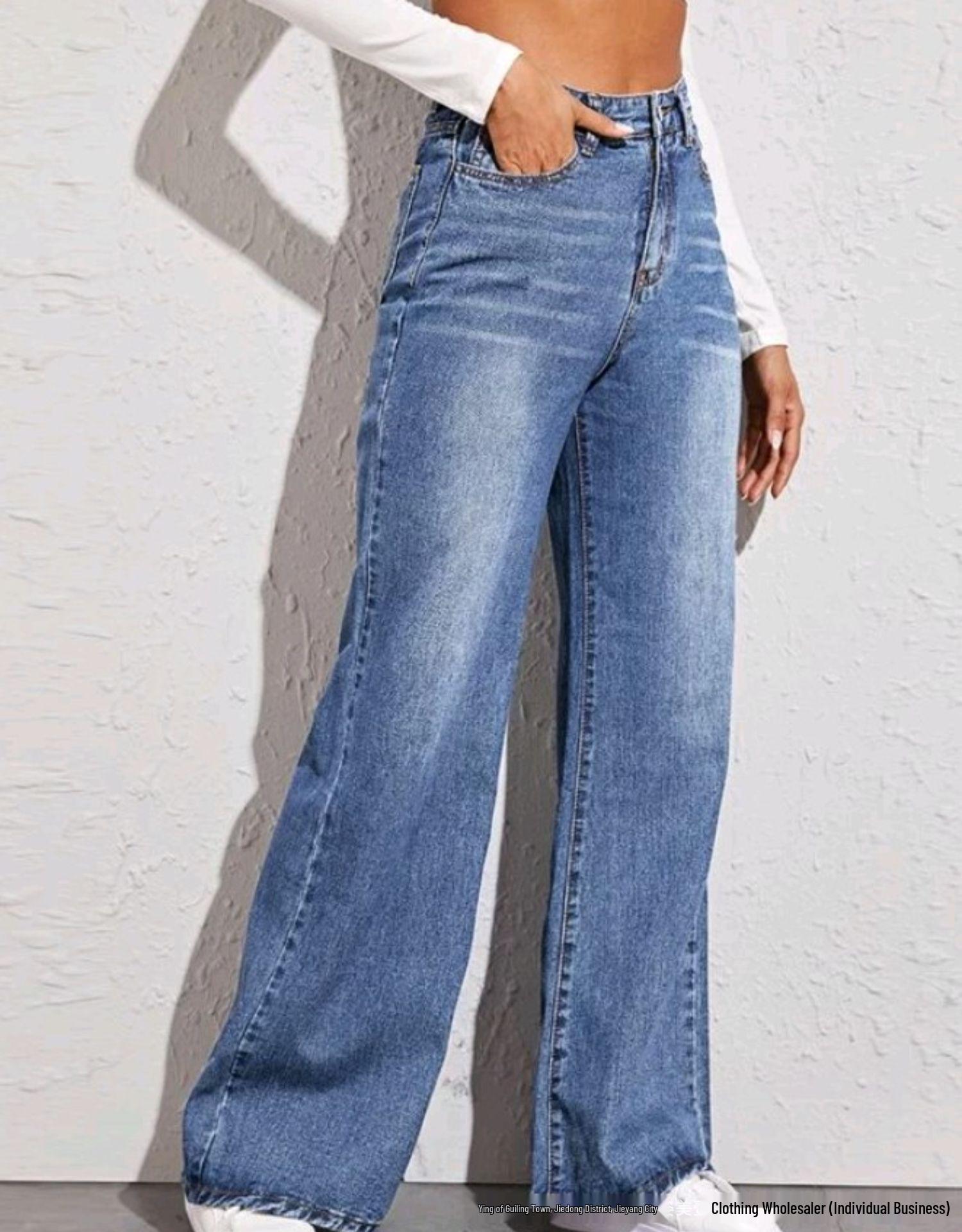 

European & American Export High Waist Wide Leg Light Wash Jeans – Women s Straight, Loose Fit, New 2025 Style. XL светло-синий