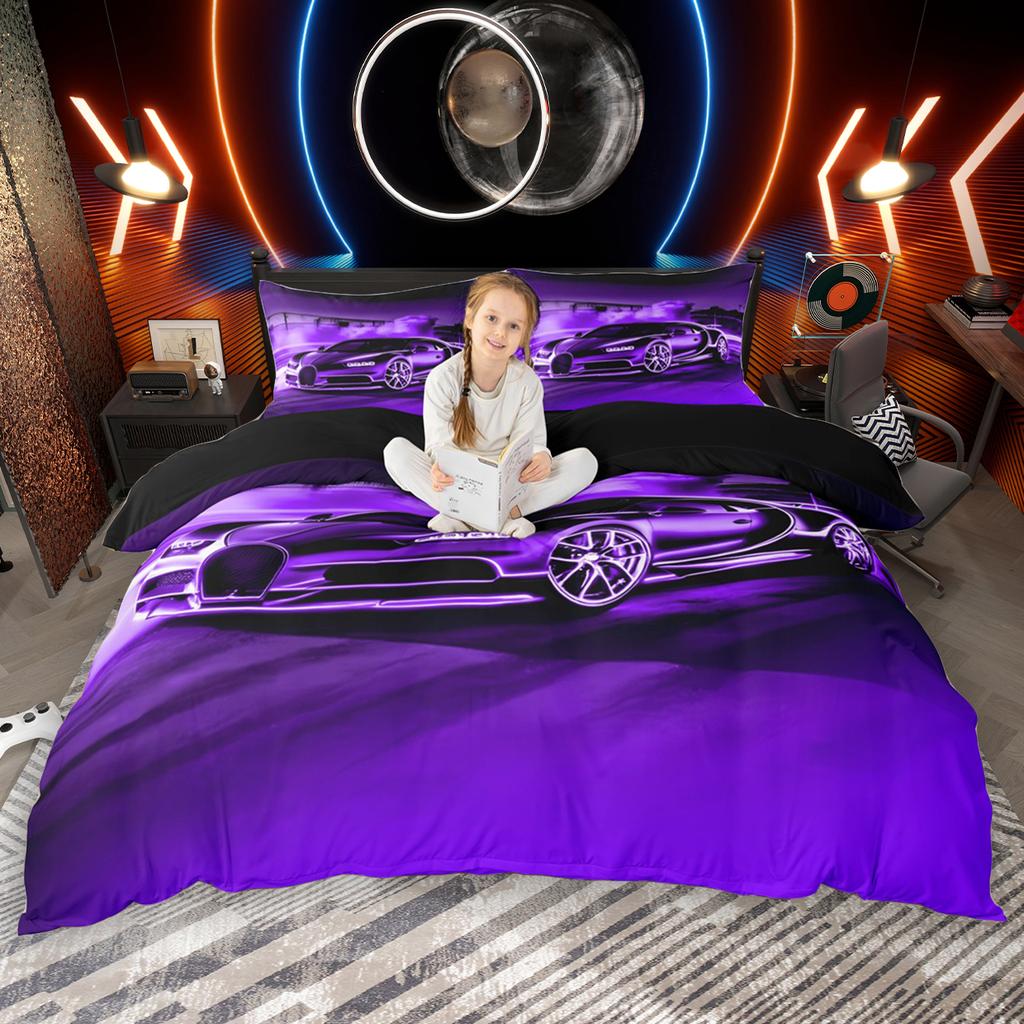 Homewish Speed Racing Car Duvet Cover Set for Boys 2pcs/3pcs, Cool Sports Car Bedding Set, Extreme Sport Themed Comforter Cover