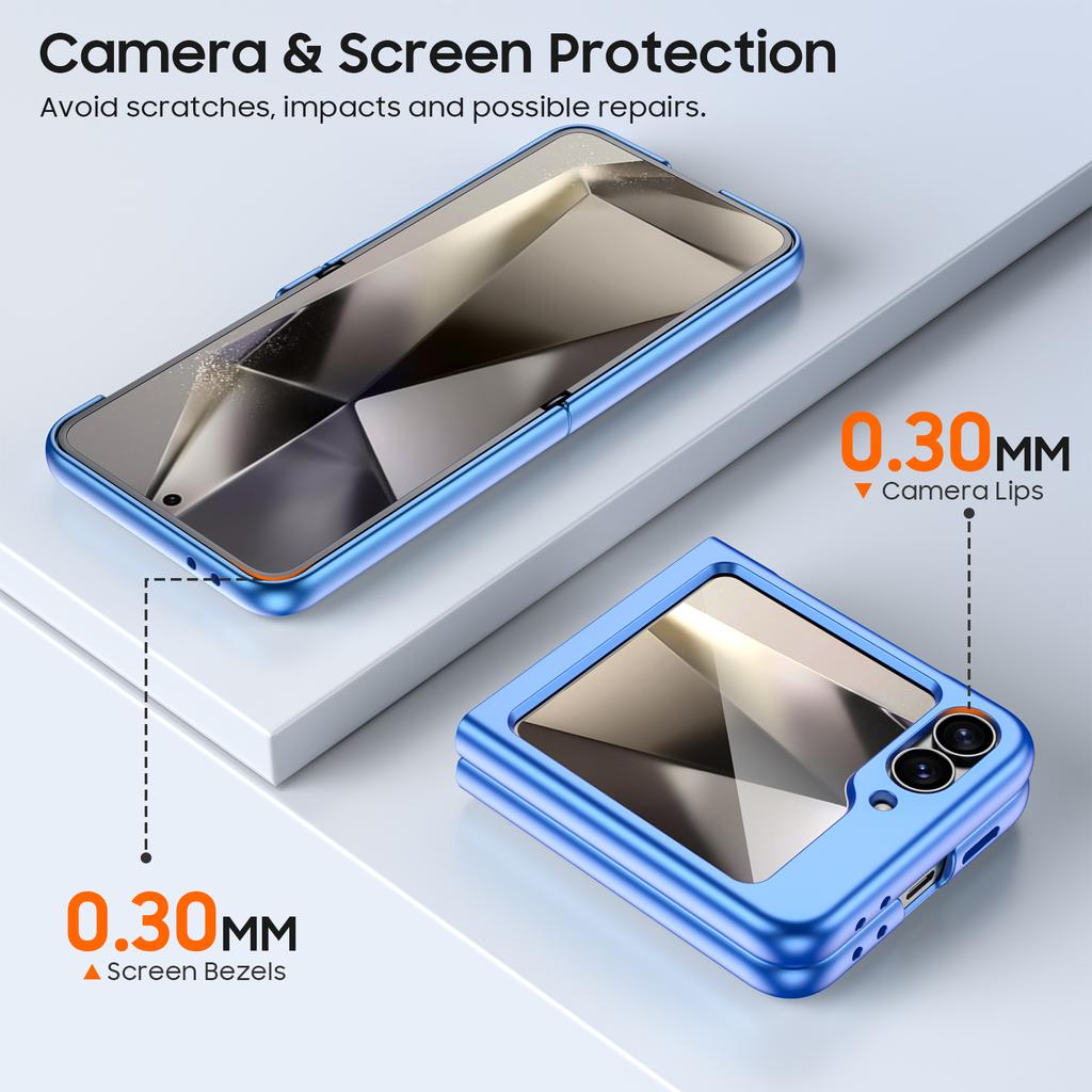 Slim Hard PC Case for Galaxy Z Flip 6 with Built-in Screen Protector,Shockproof Anti-Scratch Full Body Protection Cover,For Wireless Charging-Blue