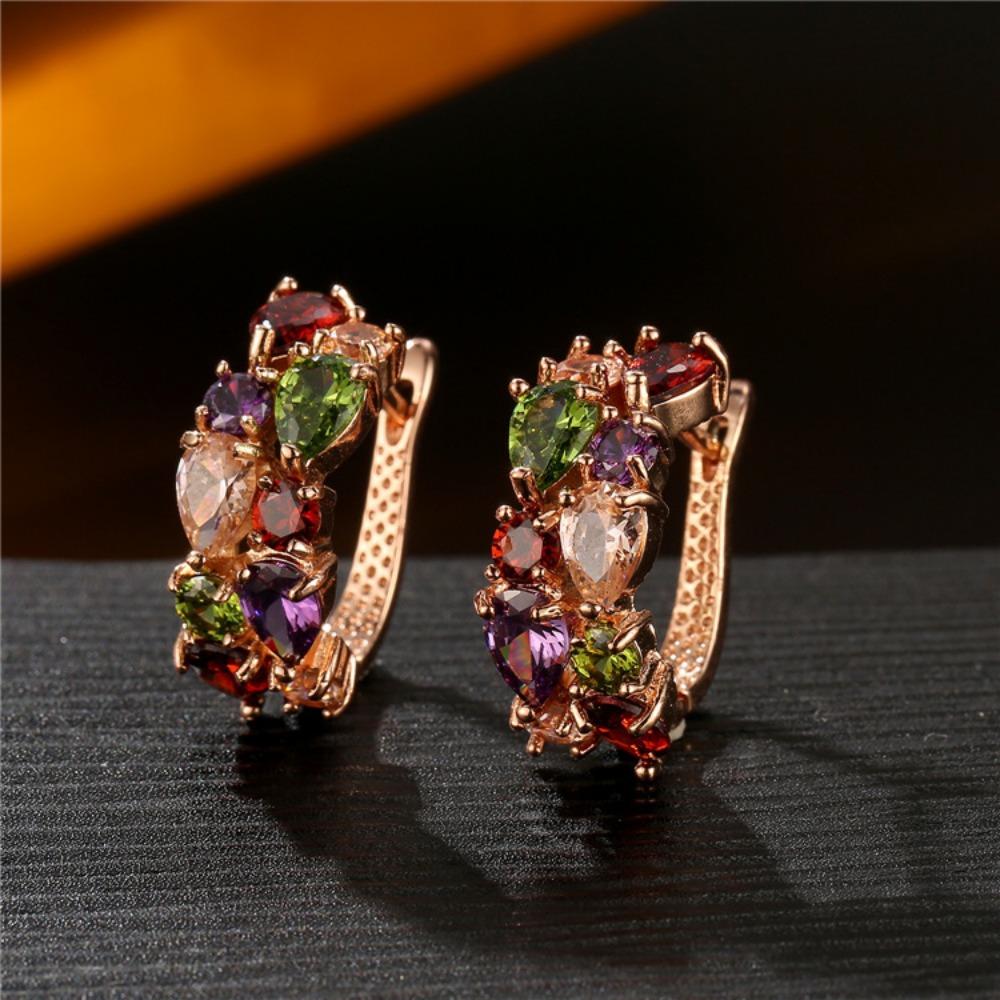 Exquisite Multicolour Water Drop Crystal Hoop Earrings for Women Luxury Gold Color Zircon Bride Fashion Jewelry Friendship Gift